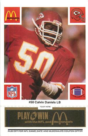 1986 McDonald's Kansas City Chiefs - Full Game Pieces - Week 2 Black/Gray Tab #NNO Calvin Daniels Front