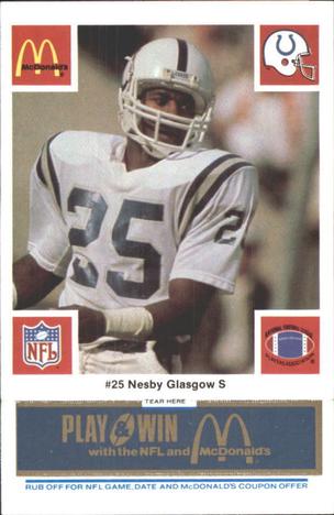 1986 McDonald's Indianapolis Colts - Full Game Pieces - Week 1 Blue Tab #NNO Nesby Glasgow Front