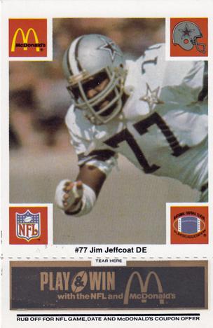 1986 McDonald's Dallas Cowboys - Full Game Pieces - Week 2 Black/Gray Tab #NNO Jim Jeffcoat Front
