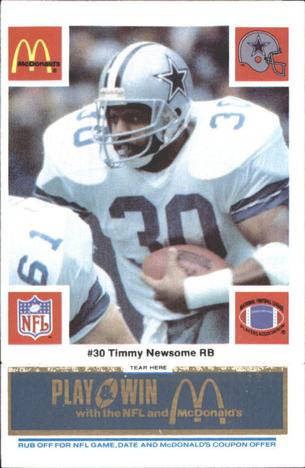 1986 McDonald's Dallas Cowboys - Full Game Pieces - Week 1 Blue Tab #NNO Timmy Newsome Front