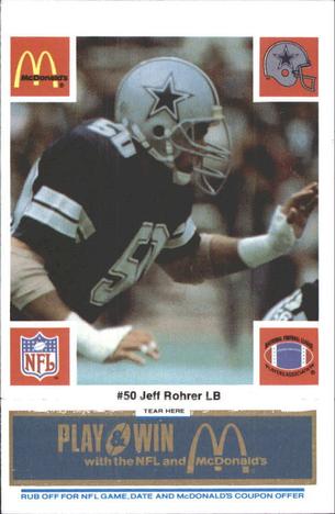 1986 McDonald's Dallas Cowboys - Full Game Pieces - Week 1 Blue Tab #NNO Jeff Rohrer Front