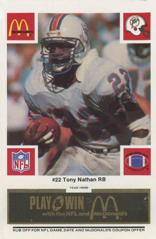 1986 McDonald's Miami Dolphins - Full Game Pieces - Week 2 Black/Gray Tab #NNO Tony Nathan Front