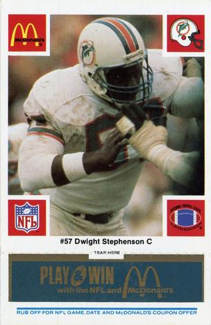 1986 McDonald's Miami Dolphins - Full Game Pieces - Week 1 Blue Tab #NNO Dwight Stephenson Front