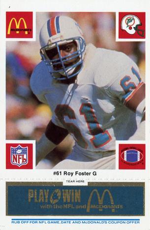 1986 McDonald's Miami Dolphins - Full Game Pieces - Week 1 Blue Tab #NNO Roy Foster Front