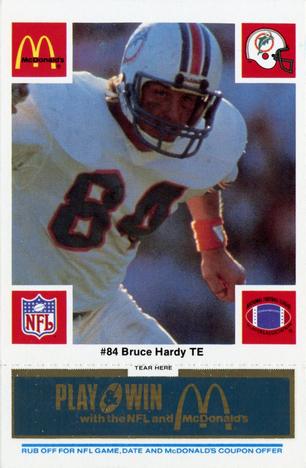 1986 McDonald's Miami Dolphins - Full Game Pieces - Week 1 Blue Tab #NNO Bruce Hardy Front