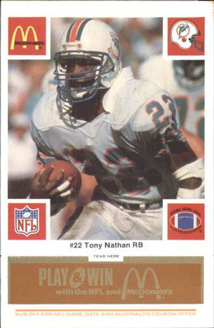1986 McDonald's Miami Dolphins - Full Game Pieces - Week 3 Gold/Orange Tab #NNO Tony Nathan Front