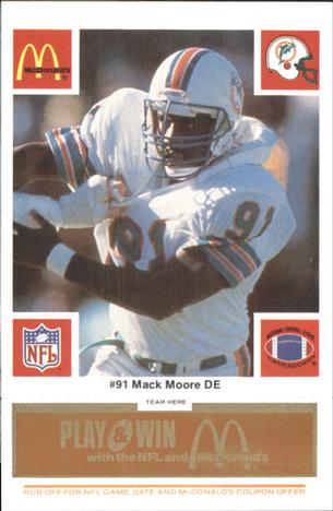 1986 McDonald's Miami Dolphins - Full Game Pieces - Week 3 Gold/Orange Tab #NNO Mack Moore Front