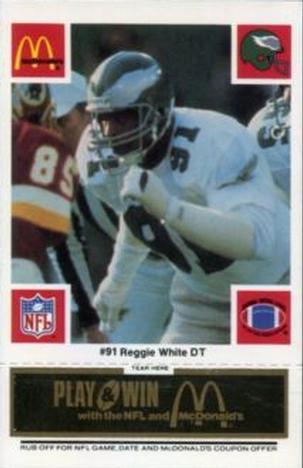 1986 McDonald's Philadelphia Eagles - Full Game Pieces - Week 2 Black/Gray Tab #NNO Reggie White Front