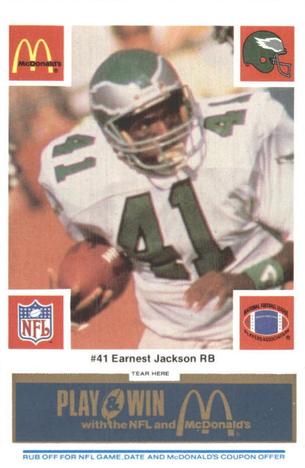1986 McDonald's Philadelphia Eagles - Full Game Pieces - Week 1 Blue Tab #NNO Earnest Jackson Front