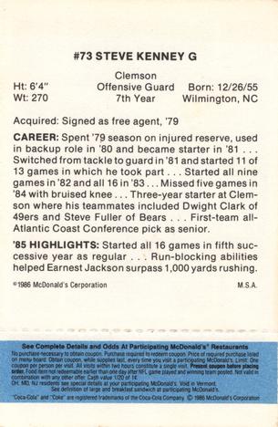 1986 McDonald's Philadelphia Eagles - Full Game Pieces - Week 1 Blue Tab #NNO Steve Kenney Back