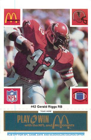 1986 McDonald's Atlanta Falcons - Full Game Pieces: Week 1 Blue Tab #NNO Gerald Riggs Front