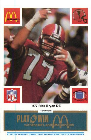 1986 McDonald's Atlanta Falcons - Full Game Pieces: Week 1 Blue Tab #NNO Rick Bryan Front