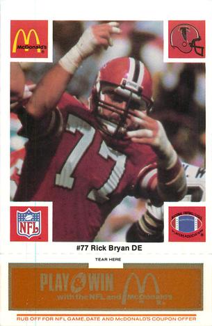 1986 McDonald's Atlanta Falcons - Full Game Pieces: Week 3 Gold/Orange Tab #NNO Rick Bryan Front