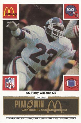 1986 McDonald's New York Giants - Full Game Pieces - Week 2 Black/Gray Tab #NNO Perry Williams Front