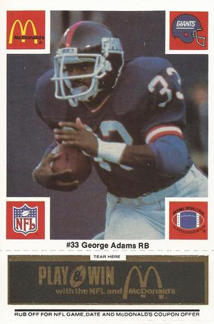 1986 McDonald's New York Giants - Full Game Pieces - Week 2 Black/Gray Tab #NNO George Adams Front