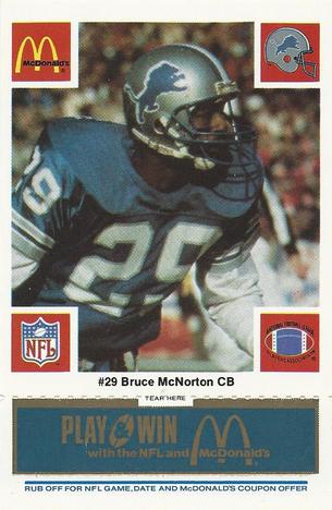 1986 McDonald's Detroit Lions - Full Game Pieces - Week 1 Blue Tab #NNO Bruce McNorton Front