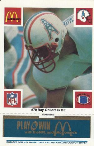 1986 McDonald's Houston Oilers - Full Game Pieces - Week 1 Blue Tab #NNO Ray Childress Front