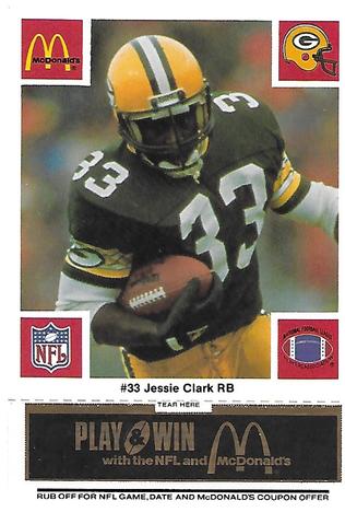 1986 McDonald's Green Bay Packers - Full Game Pieces - Week 2 Black/Gray Tab #NNO Jessie Clark Front