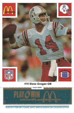 1986 McDonald's New England Patriots - Full Game Pieces - Week 1 Blue Tab #NNO Steve Grogan Front