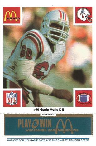1986 McDonald's New England Patriots - Full Game Pieces - Week 1 Blue Tab #NNO Garin Veris Front