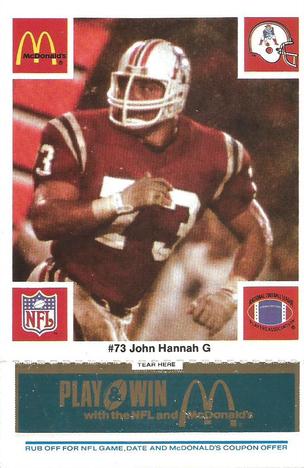 1986 McDonald's New England Patriots - Full Game Pieces - Week 1 Blue Tab #NNO John Hannah Front