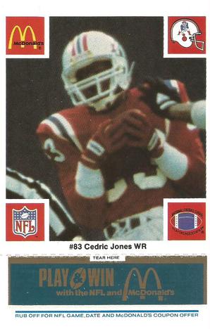 1986 McDonald's New England Patriots - Full Game Pieces - Week 1 Blue Tab #NNO Cedric Jones Front