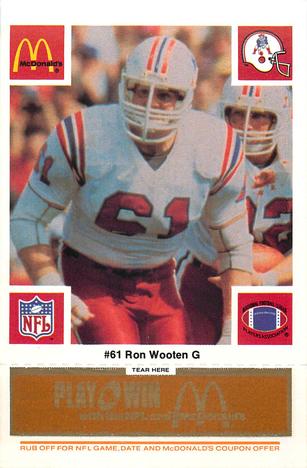 1986 McDonald's New England Patriots - Full Game Pieces - Week 3 Gold/Orange Tab #NNO Ron Wooten Front