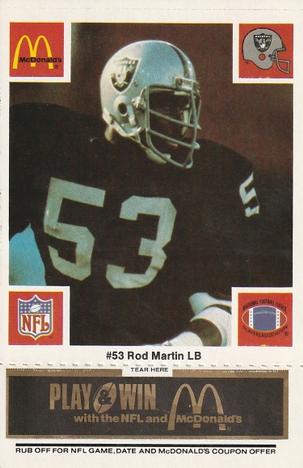 1986 McDonald's Los Angeles Raiders - Full Game Pieces Black/Gray Tab #NNO Rod Martin Front