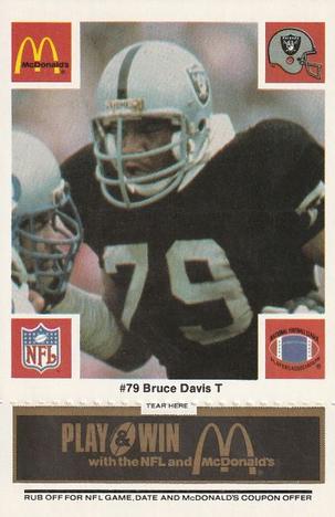 1986 McDonald's Los Angeles Raiders - Full Game Pieces Black/Gray Tab #NNO Bruce Davis Front