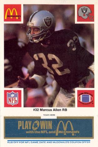 1986 McDonald's Los Angeles Raiders - Full Game Pieces Blue Tab #NNO Marcus Allen Front