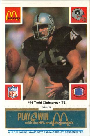 1986 McDonald's Los Angeles Raiders - Full Game Pieces Blue Tab #NNO Todd Christensen Front
