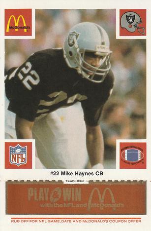 1986 McDonald's Los Angeles Raiders - Full Game Pieces Gold/Orange Tab #NNO Mike Haynes Front