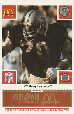 1986 McDonald's Los Angeles Raiders - Full Game Pieces Gold/Orange Tab #NNO Henry Lawrence Front