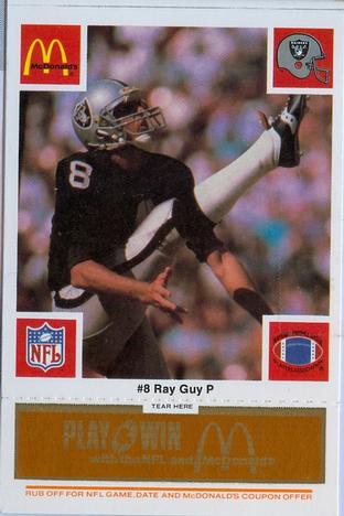 1986 McDonald's Los Angeles Raiders - Full Game Pieces Gold/Orange Tab #NNO Ray Guy Front