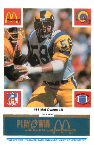 1986 McDonald's Los Angeles Rams - Full Game Pieces - Week 1 Blue Tab #NNO Mel Owens Front