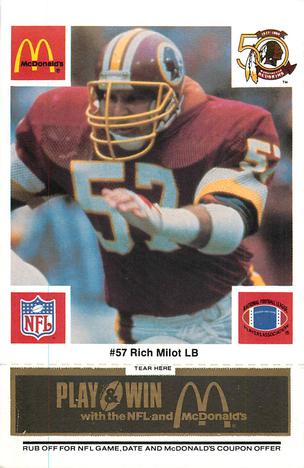 1986 McDonald's Washington Redskins - Full Game Pieces - Week 2 Black/Gray Tab #NNO Rich Milot Front