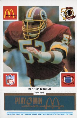 1986 McDonald's Washington Redskins - Full Game Pieces - Week 1 Blue Tab #NNO Rich Milot Front