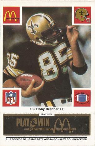 1986 McDonald's New Orleans Saints - Full Game Pieces - Week 2 Black/Gray Tab #NNO Hoby Brenner Front
