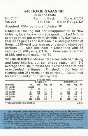 1986 McDonald's New Orleans Saints - Full Game Pieces - Week 1 Blue Tab #NNO Hokie Gajan Back