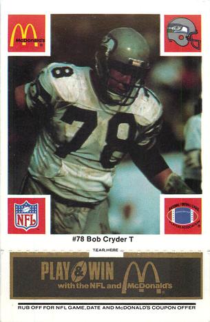 1986 McDonald's Seattle Seahawks - Full Game Pieces - Week 2 Black/Gray Tab #NNO Bob Cryder Front