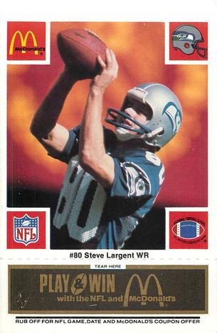 1986 McDonald's Seattle Seahawks - Full Game Pieces - Week 2 Black/Gray Tab #NNO Steve Largent Front