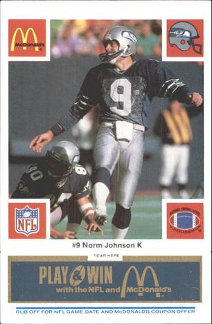 1986 McDonald's Seattle Seahawks - Full Game Pieces - Week 1 Blue Tab #NNO Norm Johnson Front