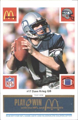 1986 McDonald's Seattle Seahawks - Full Game Pieces - Week 1 Blue Tab #NNO Dave Krieg Front