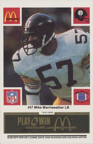 1986 McDonald's Pittsburgh Steelers - Full Game Pieces - Week 2 Black/Gray Tab #NNO Mike Merriweather Front