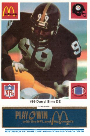 1986 McDonald's Pittsburgh Steelers - Full Game Pieces - Week 1 Blue Tab #NNO Darryl Sims Front