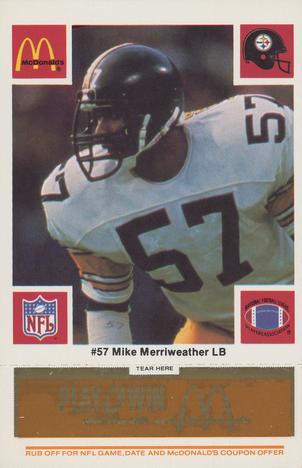 1986 McDonald's Pittsburgh Steelers - Full Game Pieces - Week 3 Gold/Orange Tab #NNO Mike Merriweather Front