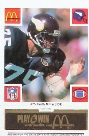 1986 McDonald's Minnesota Vikings - Full Game Pieces - Week 2 Black/Gray Tab #NNO Keith Millard Front