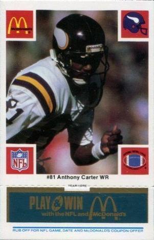 1986 McDonald's Minnesota Vikings - Full Game Pieces - Week 1 Blue Tab #NNO Anthony Carter Front