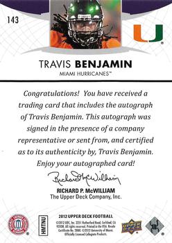 2012 Upper Deck - Rookie Autographs #143 Travis Benjamin Back