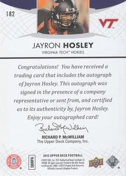 2012 Upper Deck - Rookie Autographs #182 Jayron Hosley Back